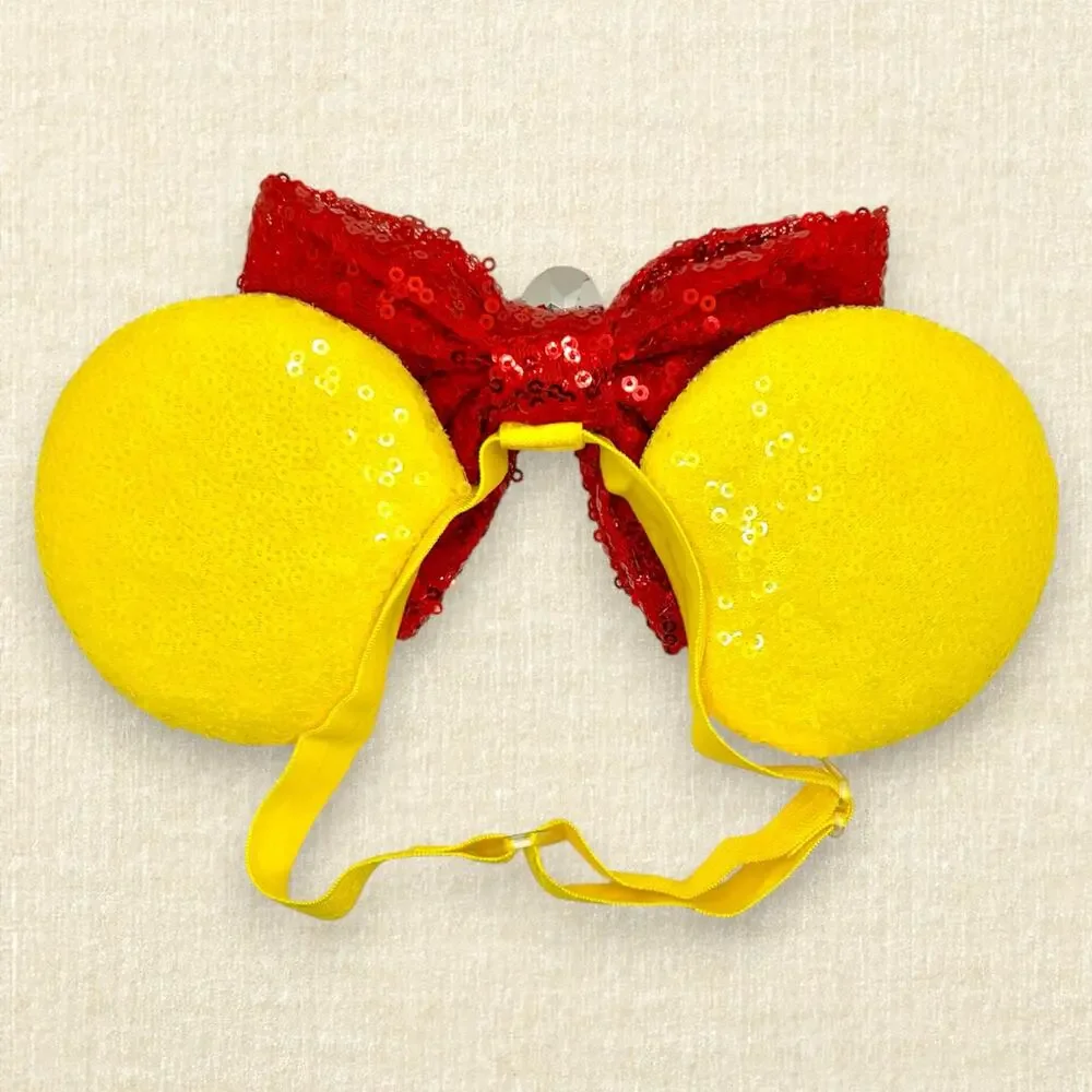 Elastic Yellow Sequin Winnie the Pooh Minnie Ears | Disney-Inspired Mouse Ears